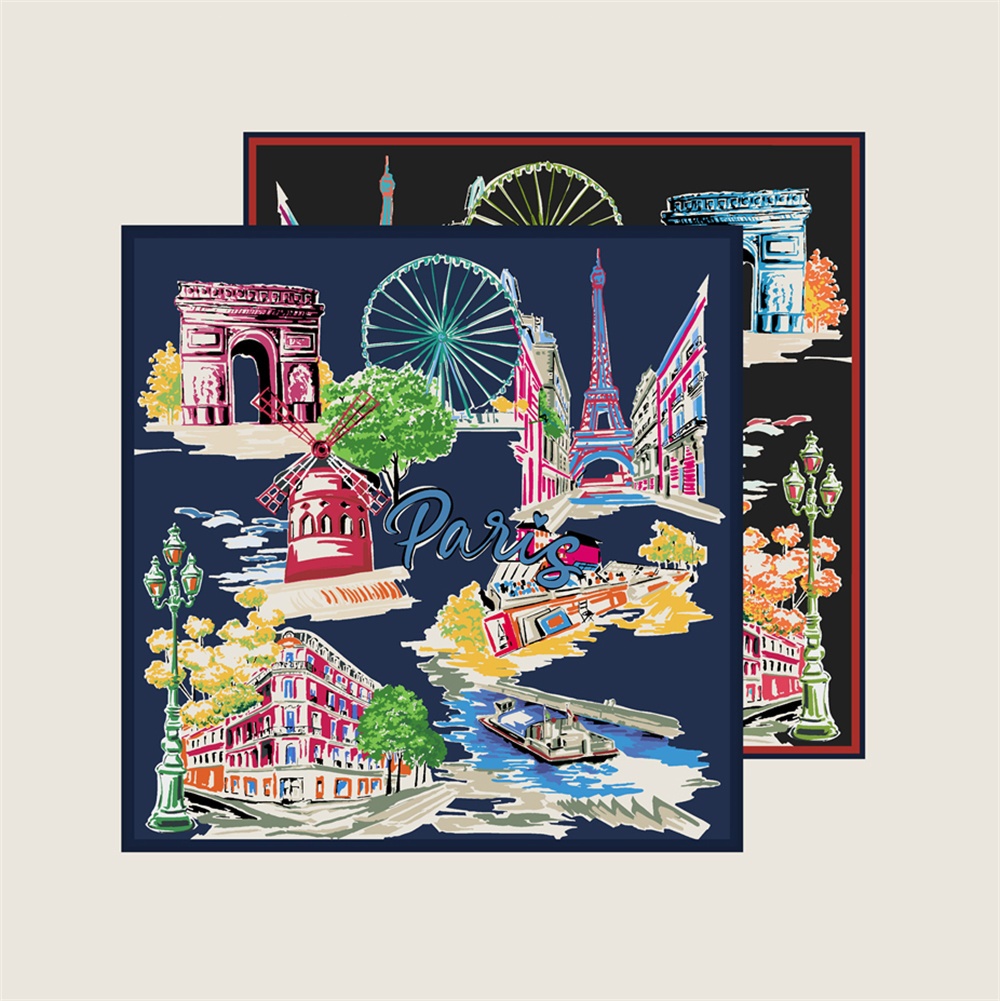 Silk Scarf Square - 90CMTwill 실크 스카프 여성용 더블 프린트