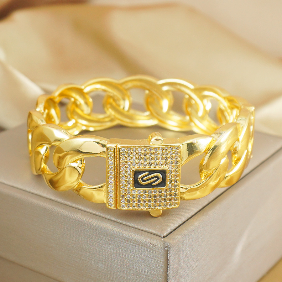 Women Accessories Dubai - 쿠바 체인 중립 패션 팔찌, 24K