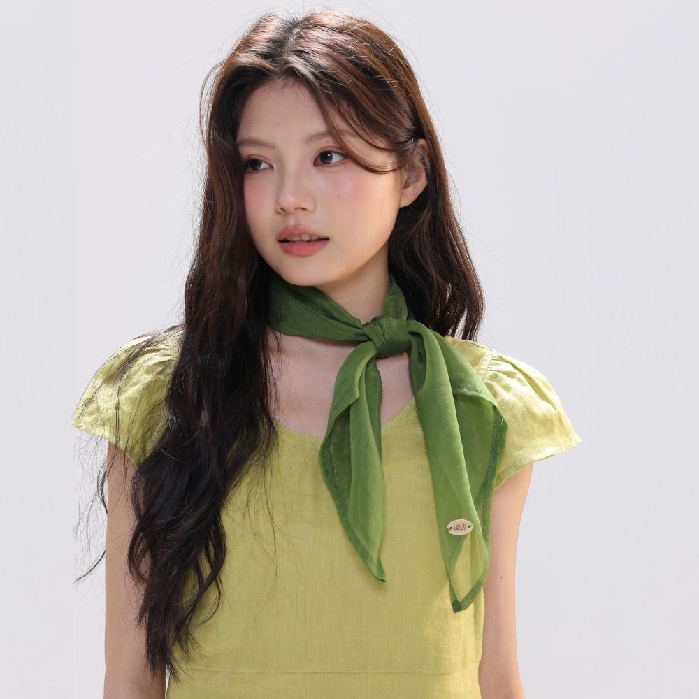 Silk Scarf Square - 레트로 솔리드 컬러 작은 사각 스카프