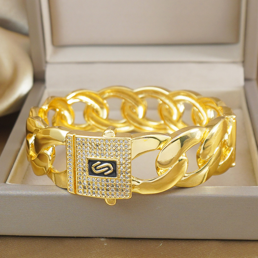 쿠바 체인 중립 패션 팔찌, 24K 금도금 큐빅 지르코 - Women Accessories Dubai 리뷰 및 가격