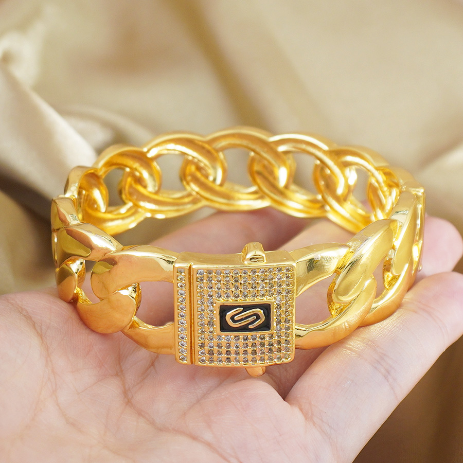 쿠바 체인 중립 패션 팔찌, 24K 금도금 큐빅 지르코 - Women Accessories Dubai 리뷰 및 가격