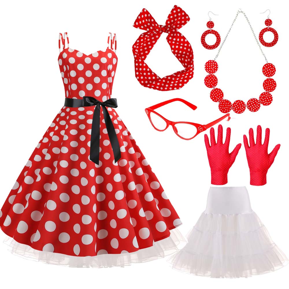 1950년대 60년대 카니발 의상 세트 여성 폴카 도트 - Women'S Accessories In The 1950S 리뷰 및 가격